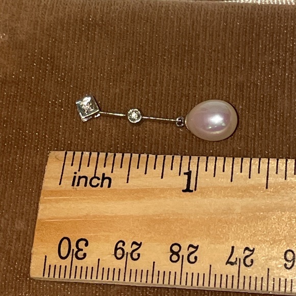 Solid Stamped 14K 585 White Gold Pearl Natural Diamond Pendant for Necklace - Picture 5 of 11